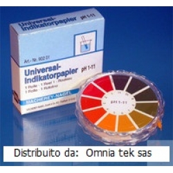 Cartina indicatrice universale ph  1,0 - 11,0 con scala cromatrica mm 7 x 5 mt in rotolo - MN 90201 