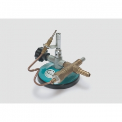 Microbunsen in ottone nichelato "Sekur Flam" con rubinetto stabilizzatore di fiamma e valvola di sicurezza e termocoppia Ø mm 7x100h gas metano
